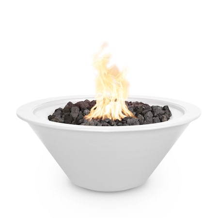 The Outdoor Plus 36 Round Cazo Fire Bowl, Powder Coated Metal, White, Low Voltage Electronic Ignition, Liquid Propane OPT-R36PCFOE12V-WHT-LP